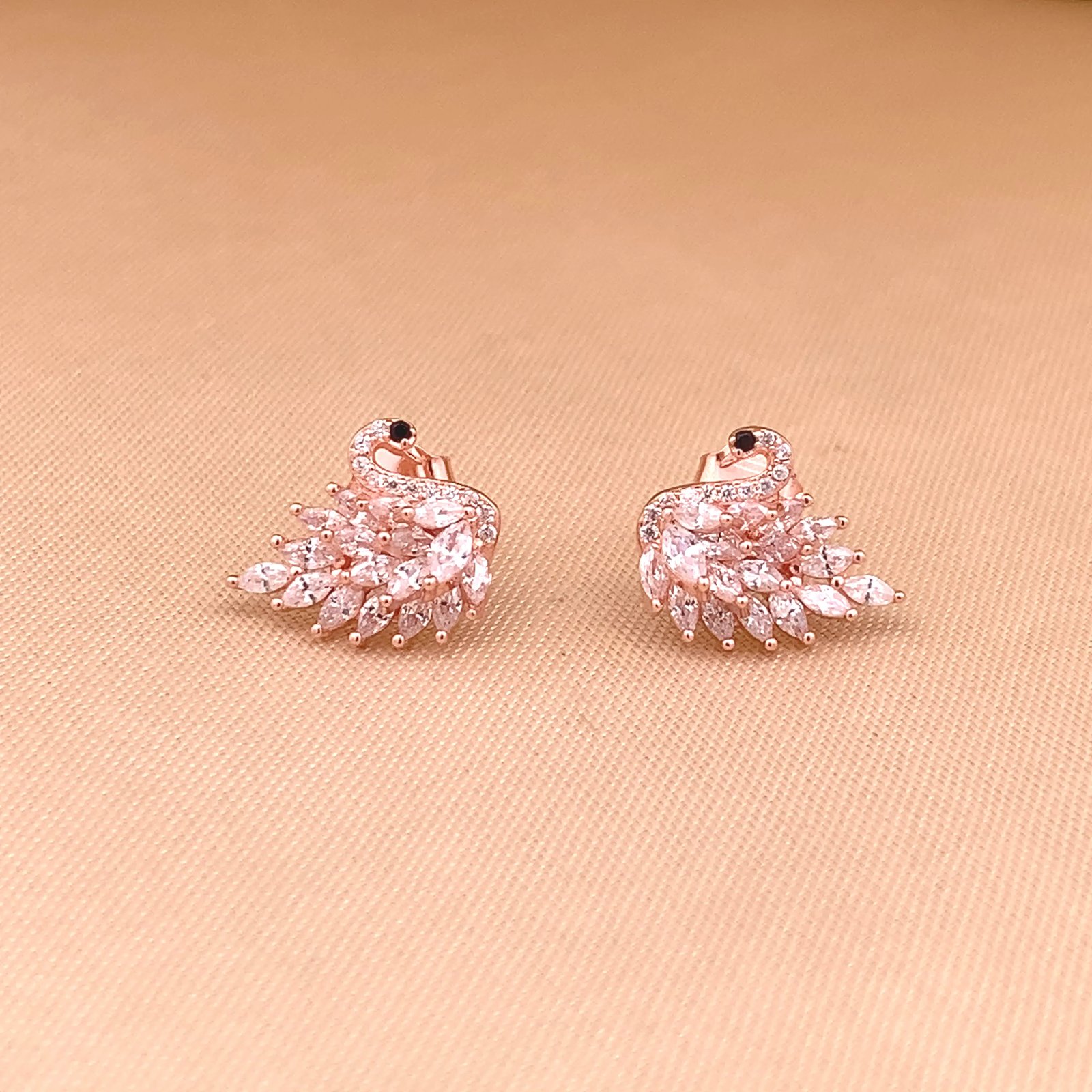Flaunting Swan Stud Earrings (Pure Silver) - Rose Gold